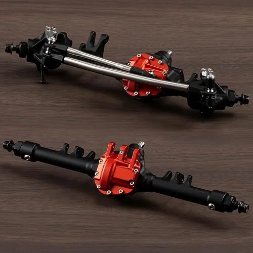 1/10 RC Aluminum Integrated Axle Offset Straight Axle Set with CNC Machining High Strength Steel Gear for Vanquish VS4-10 Axial SCX10 II 1/10 RC Crawler (Black Front Rear)