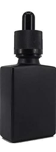 1 oz Black Square Glass Bottle UV Resistant with Temper Evident Eye Dropper (6 Pack), UV Safe Bottles for Essential Oils and Aromatherapy