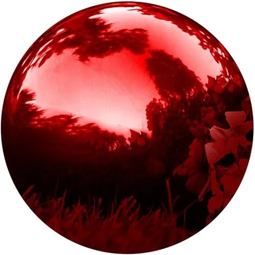 10 in Gazing Ball,Red Stainless Steel Mirror Globe,Polished Reflective Smooth Garden Sphere,for Garden Home Decoration with Colorful Shiny Addition