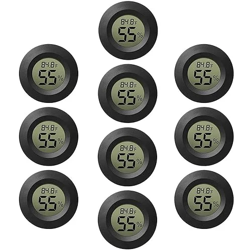 10-Pack Mini Thermometer Hygrometer, Small Digital Electronic Temperature Humidity Meters Gauge Indoor LCD Display for Humidors, Greenhouse, Garden, Cellar, Fridge, Mason Jar
