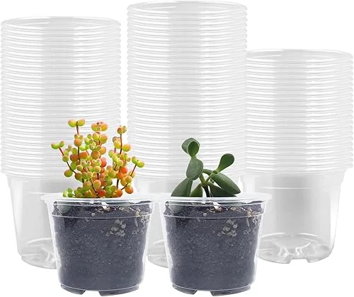 100 Pack 2.8 Inches Clear Plant Pots with Drainage Holes, Transparent Seeding Nursey pots, Round Plastic pots for Seeds Starter, Seeds Germination