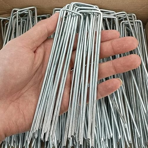 100 Pcs 6 inch Garden Landscape Staples Galvanized Pins Lawn Stakes for Weed Barrier Ground Cover,U-Type Heavy Duty (100 Pcs x 6′)