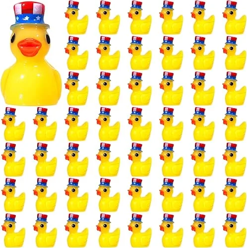 100 Pcs Patriotic Mini Resin Ducks Independence Day Duck Figurines 4th of July Tiny Duck Figurines Bulk Memorial Day Decor for Micro Garden Landscape (Yellow)