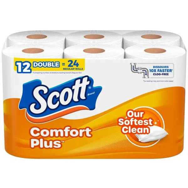 12-Pack Comfort Plus Double Roll Toilet Paper