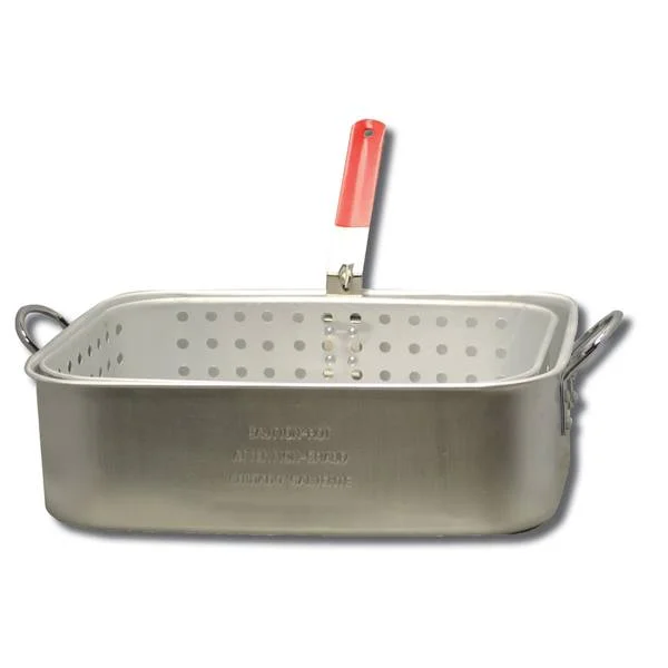 15 Qt. Aluminum Rectangular Fry Pan with Two Helper Handles and Punched Aluminum Basket
