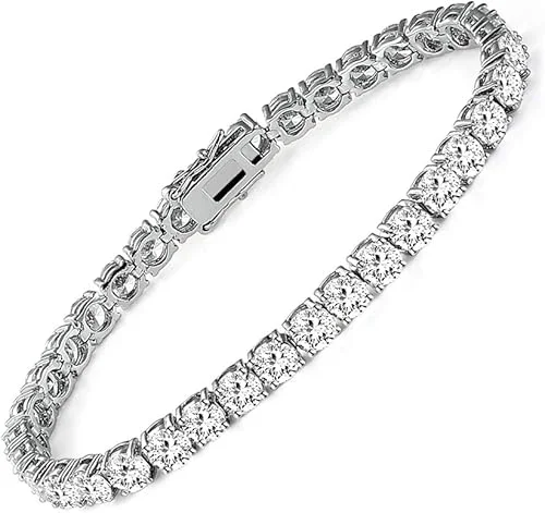 18k White Gold Plated CZ Tennis Bracelet, 4MM Cubic Zirconia Charm Bracelet for Women Men