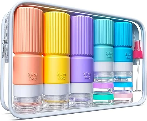 19 pack Travel Bottles for Toiletries,TSA Approved Silicone Travel Containers jar for Toiletries,Leak Proof 3oz Refillable Liqus Shampoo And Conditioner Travel Essentials toiletry (yellow)
