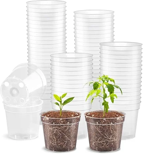 2.5′ Clear Seeding Pots 100-Pack Round for Seeds Starter Pots, Seeds Germination Transparent Nursery Pots with Drainage Holes (2.5Inch,100Pcs,Clear)