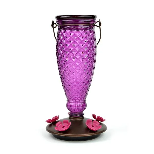 24 oz Diamond Wine Top-Fill Glass Hummingbird Feeder, Wide-mouth Design