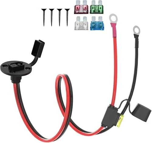 2FT 10AWG SAE Power Socket Sidewall Port to O Ring Connecters Extension Cord Cable with 10A 15A 20A 25A 30A Fuse Compatible with Solar Generator Battery Charger,for Solar Accessories