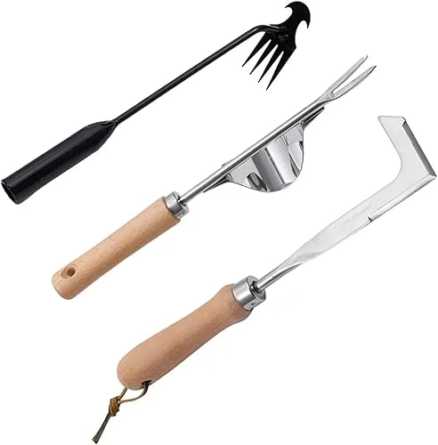 3 Pack Weed Puller Tool, Manual Hand Weeder Paver, Crack Weeder, Stainless Steel Crevice Weeding Digger Tool, Paving Brick Moss Removal, L-Shape Gardening Crack Sickle for, Lawn Edger and Driveway