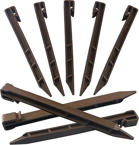 30 PCS Brown Landscape Edging Garden Stakes, 10 Inch Landscaping Anchoring Spikes Heavy Duty Plastic Garden Netting Ground Stakes Brown for Edging & Terrace Board