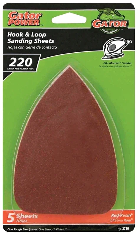 3730 Sanding Sheet, 3-1/2 In W, 5 In L, 220 Grit, Extra Fine, Aluminum Oxide Abrasive, Paper Backing