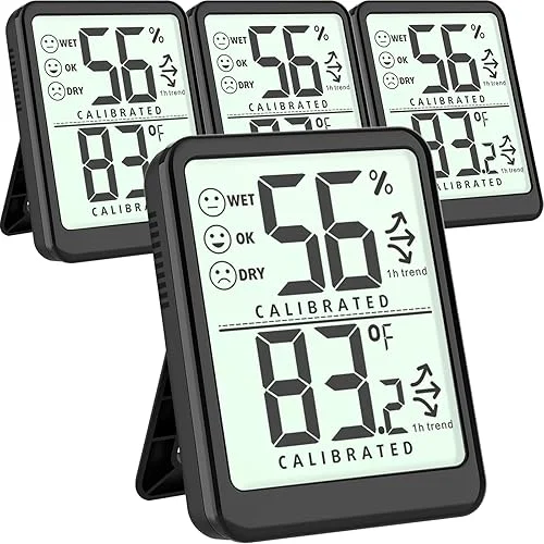 4-Pack Room Thermometer Indoor Hygrometer, Small Digital Temperature and Humidity Monitor Sensor, Temperature Humidity Gauge Meter for Home Baby Room, Plants, Pets – AAA Battery Included