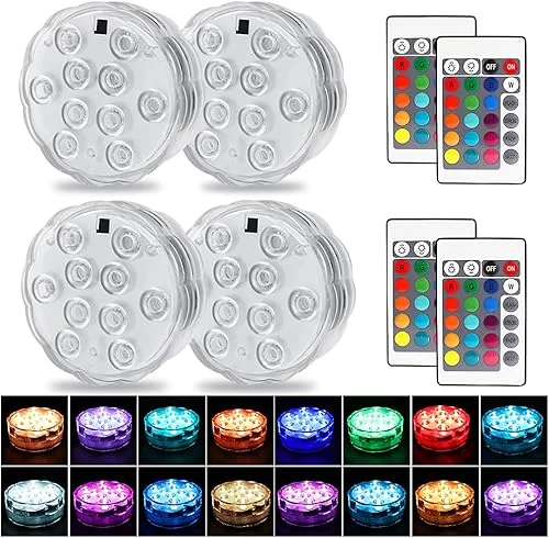 [4-Pack] Submersible Led Lights with Remotes, Kinhon Waterproof Submersible Lights Battery Operated, Underwater Pond Lights RGB Multi-color Pool Light for Pond, Garden, Base, Wedding