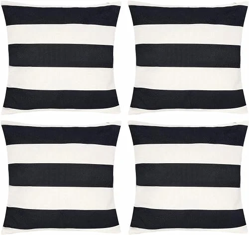 4 Pack Waterproof Pillow Covers Outdoor Throw Pillowcases Decorative Garden Cushion Case for Home Garden Patio Couch Balcony Striped (18 * 18 inch, Black & White)
