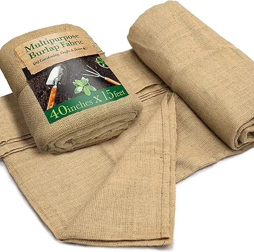40′ x15 Feet Gardening Burlap Roll – Multipurpose Natural Burlap Fabric, High Density Jute Fiber Material for Decorations, Center Pieces for Home, Rustic Party Décor