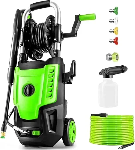 4800 PSI Electric Pressure Washer- 4.0 GPM High Power Washer with 33FT Hose Reel, 4 Spray Tips and Soap Bottle for Car Washing, Fence Cleaning, Patio Maintenance（Upgraded）(Green)