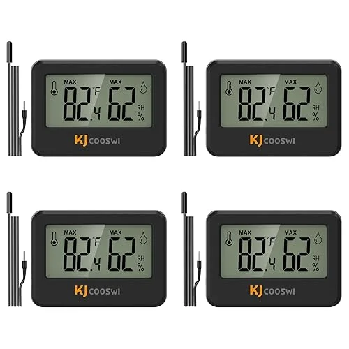 4PCS Mini Digital Hygrometer and Thermometer Reptile Thermometer with Extend Probe (Only Temperature) Indoor Temp and Humidity Meter with Magnet