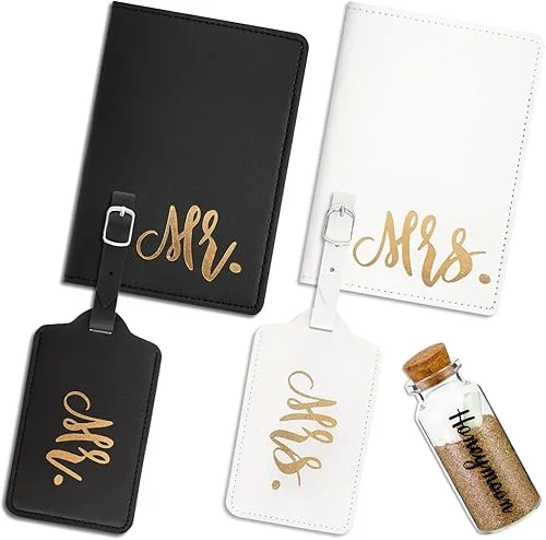 5 Pcs Mr and Mrs Passport Holder Cover Travel Luggage Tag Honeymoon Couple Gift