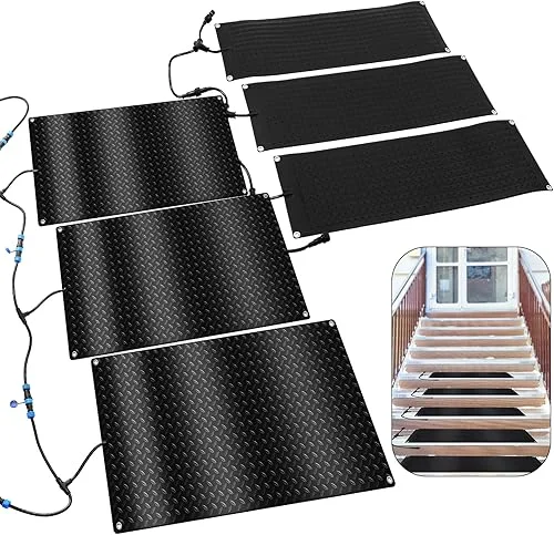 6 Pcs Heated Snow Melting Mats 10 x 30 and 20 x 30 Heated Outdoor Mats Electric Snow Melting Mats Non Slip Rubber Snow and Ice Heated Pad Mats for Sidewalks Walkways Stairs Doorways