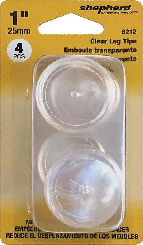 6212 Leg Tip, Round, Plastic, Clear, 1 In Dia, 3/4 In H