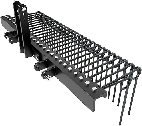 72 Inch Pine Straw Needle Rake, 3 Point Landscape Rake, Powder Coated Steel Spring Tow Behind Rakes, Tractor Attachments for Leaves Straw Grass Attach to Cat 0 Cat 1, Black