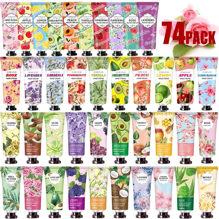 74 PACK Hand Cream Mothers Day Gifts for Mom,Plant Fragrance Hand Cream For Women and Girls,Moisturizing Hand Lotion For Dry Hands,Travel Size Mini Lotion Perfect for Mother's Day Gifts in Bulk