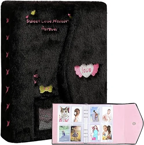 A5 Binder Kpop Plush Photocard Album with 20 Pcs Inner 3 Inch Photo Album Sleeves in Loose Leaf Refillable 6 Rings Binder Cover Photocard Holder Book for Picture Cards Storage (Black)
