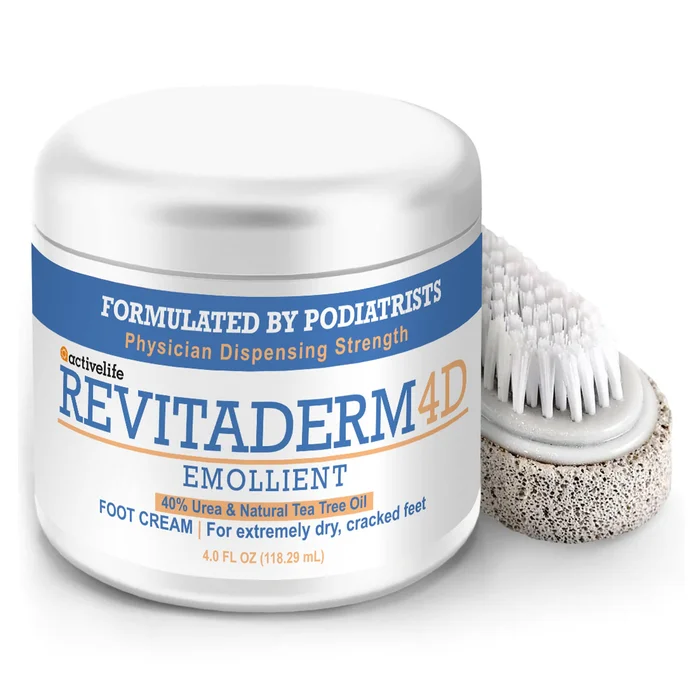 activelife – Revitaderm 4D Urea Foot Cream, Deeply Moisturizes for Dry, Cracked Feet, Hands, Elbows and Knees, Ultra Repair Cream and Callus Remover For Feet, Free Pumice Stone Included, Pack of 1
