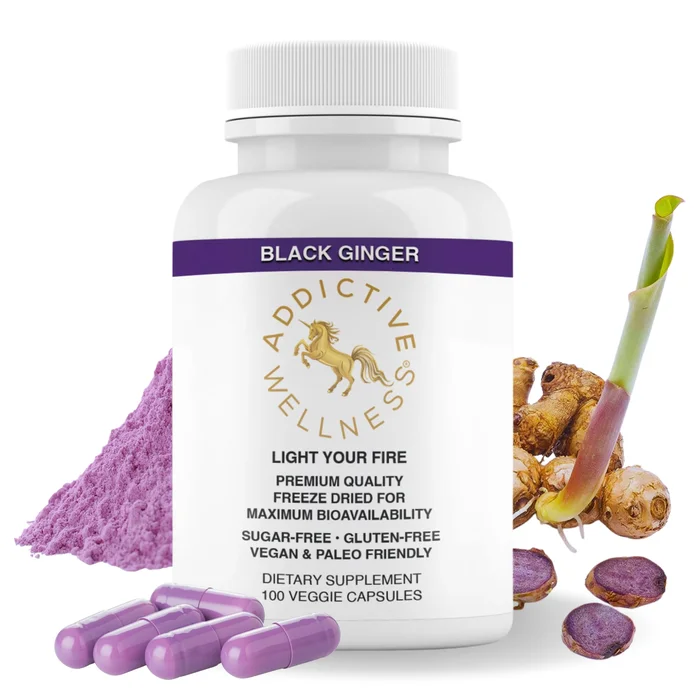 Addictive Wellness Thai Black Ginger for Men, Thai Black Ginger Supplement to Support Energy Metabolism, Endurance & Performance, Freeze Dried Black Ginger Capsules 450mg, Vegan & Paleo, 100 Count