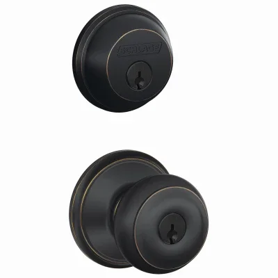 Aged Bronze Georgian Design Combination Keyed Entry Lockset And Deadbolt