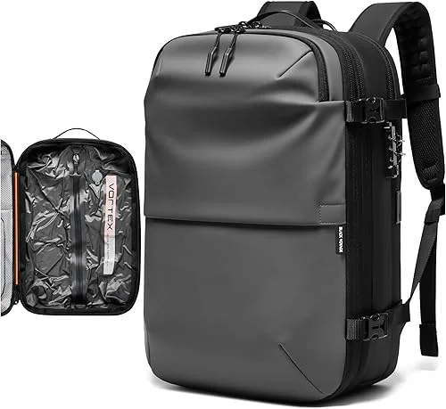 Airback Vacuum Seal Compression Travel Backpack 60L Expandable Vacpack Water Resistant TSA Lock Airbag Black (Electric Air Pump Included)