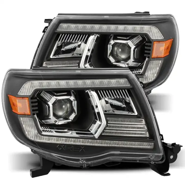 AlphaRex 05-11 Toyota Tacoma LUXX LED Projector Headlights Plank Style Black w /Activ Light and DRL