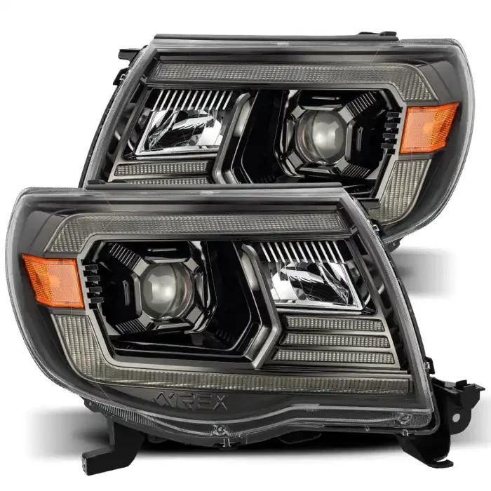 AlphaRex 05-11 Toyota Tacoma PRO-Series Projector Headlights Plank Style Design Alpha Black w /DRL