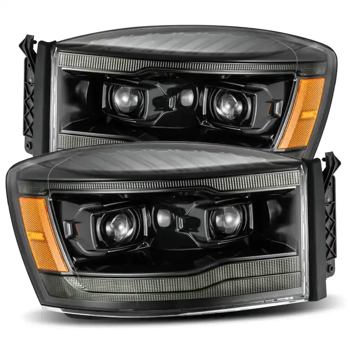 AlphaRex 06-08 Dodge Ram 1500HD PRO-Series Proj Headlights Plank Style Alpha Black w /Seq Signal /DRL