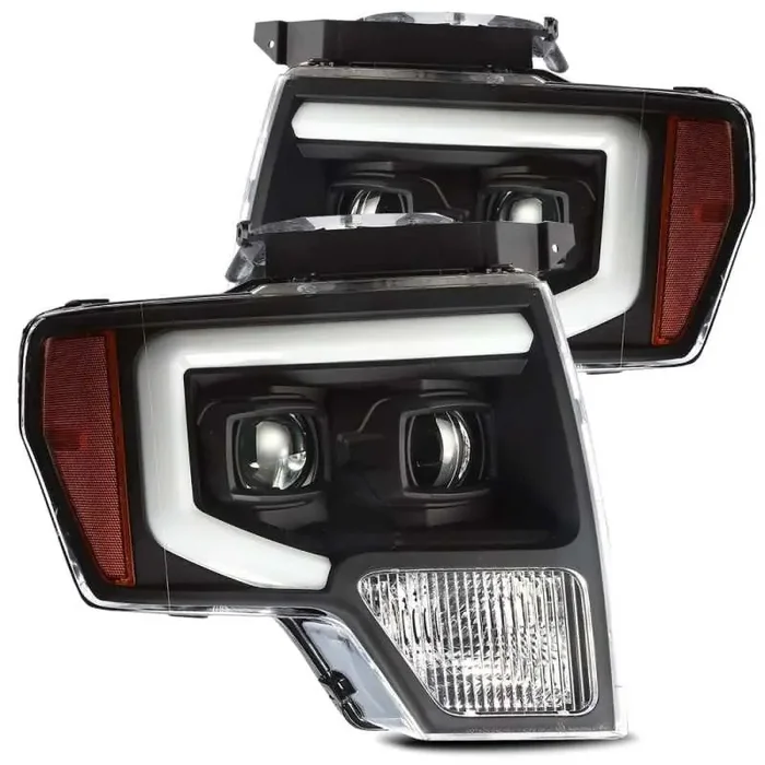 AlphaRex 09-14 Ford F-150 LUXX LED Proj Headlights Plank Style Black w /Activ Light /Seq Signal /DRL