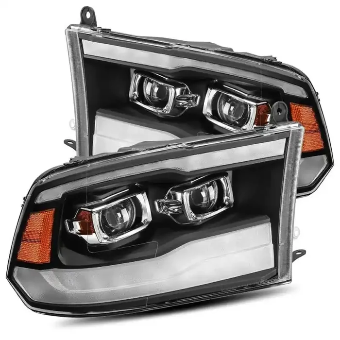 AlphaRex 09-18 Dodge Ram 1500HD LUXX LED Proj Headlights Plnk Style Blk w /Activ Light /Seq Signal /DRL