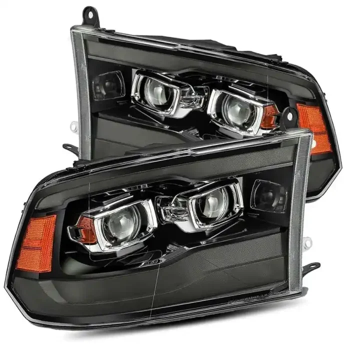 AlphaRex 09-18 Ram 1500HD LUXX Proj Headlight Plnk Style Jet Blk w /Activ Light /Seq Signal /Smoked DRL
