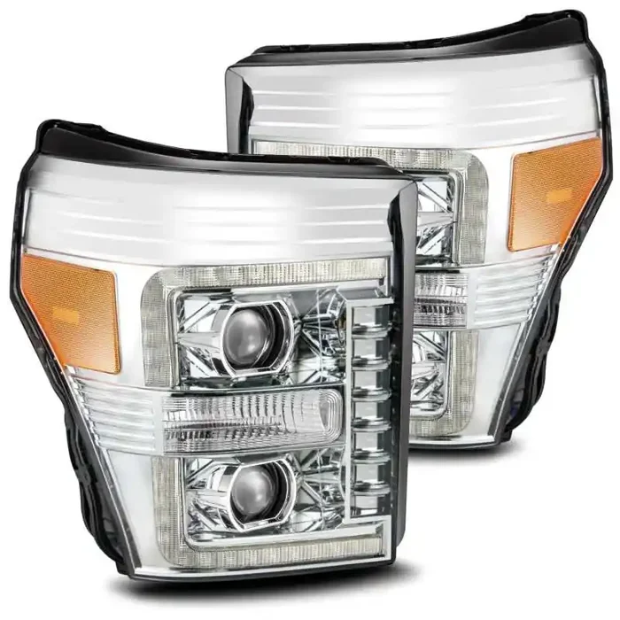AlphaRex 11-16 Ford F-250 SD PRO-Series Projector Headlights Plank Style Design Chrome w /Seq Signal
