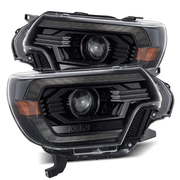 AlphaRex 12-15 Toyota Tacoma LUXX LED Projector Headlights Plank Style Alpha Black w /DRL
