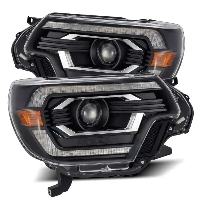 AlphaRex 12-15 Toyota Tacoma LUXX LED Projector Headlights Plank Style Black w /DRL