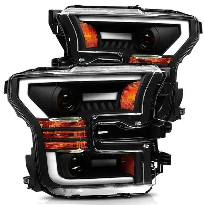 AlphaRex 15-17 Ford F-150 LUXX LED Projector Headlights Plank Style Black w /Activ Light /DRL