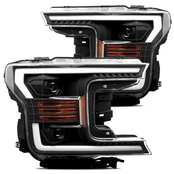 AlphaRex 18-19 Ford F-150 PRO-Series Proj Headlights Plank Style Matte Blk w /Activ Light /Seq Signal