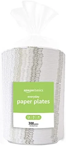 Amazon Basics Everyday Paper Plates, 8.62 Inch, Disposable, 300 Count