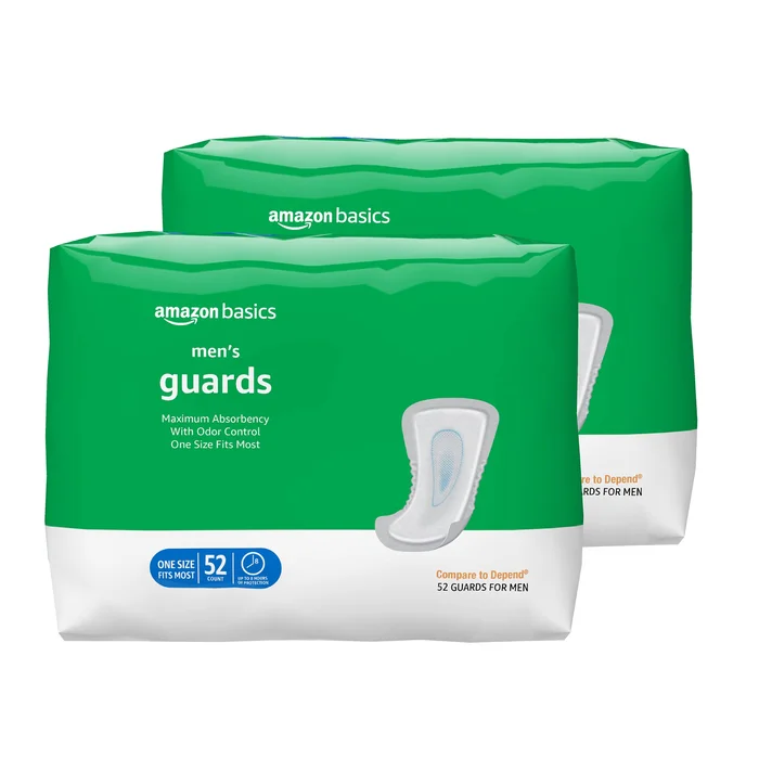 Amazon Basics Men's Incontinence Guards, Maximum Absorbency, 104 Count, (2 Packs of 52)