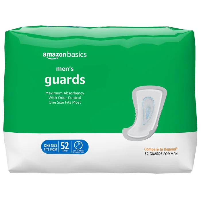 Amazon Basics Men's Incontinence Guards, Maximum Absorbency, 52 Count, (1 Pack of 52)