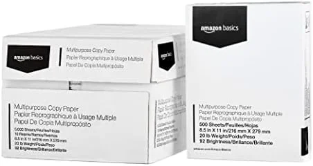 Amazon Basics Multipurpose Copy Printer Paper, 8.5" x 11", 20 lb, 10 Reams, 5000 Sheets, 92 Bright, White