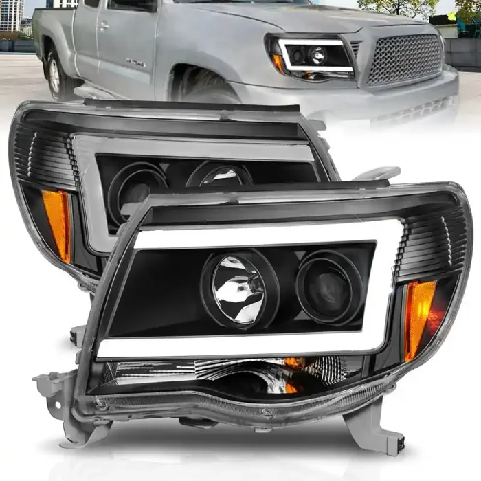 ANZO 05-09 Toyota Tacoma Projector Light Bar Style Headlights w / C Light Bar
