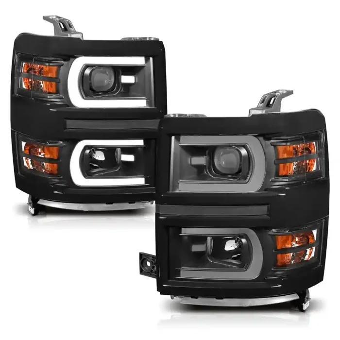 ANZO 14-15 Chevrolet Silverado 1500 Projector Headlights w / Plank Style Switchback Black w / Amber